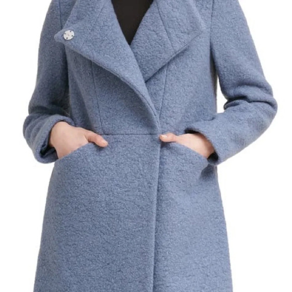 NWT Kenneth Cole New York Periwinkle Wool Blend Bouclé Coat Size Medium - Picture 3 of 6